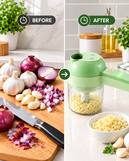 4-in-1 Electric Vegetable Chopper, Slicer & Peeler Set (USB Rechargeable)